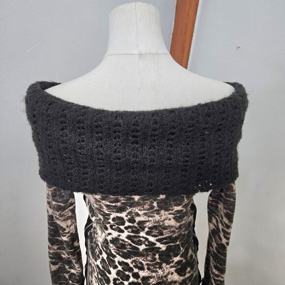 Graychild Leopard Sweater Zip Bling Moon Detail Vintage 90s Y2K Mob Wive Goth - Picture 6 of 12
